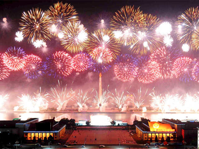 Fireworks explode during celebrations