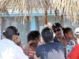 Barack Obama with family waiting for lunch