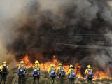 Firefighters watch Station Fire