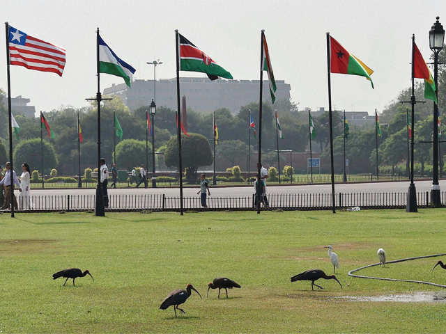 African countries flags being placed at Vijay Chowk