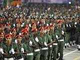 Libyan military personnel march