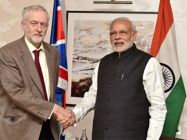 PM Modi shaking hands with Jeremy Bernard Corbyn