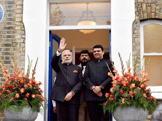 PM Modi with Devendra Fadnavis at Ambedkar Memorial