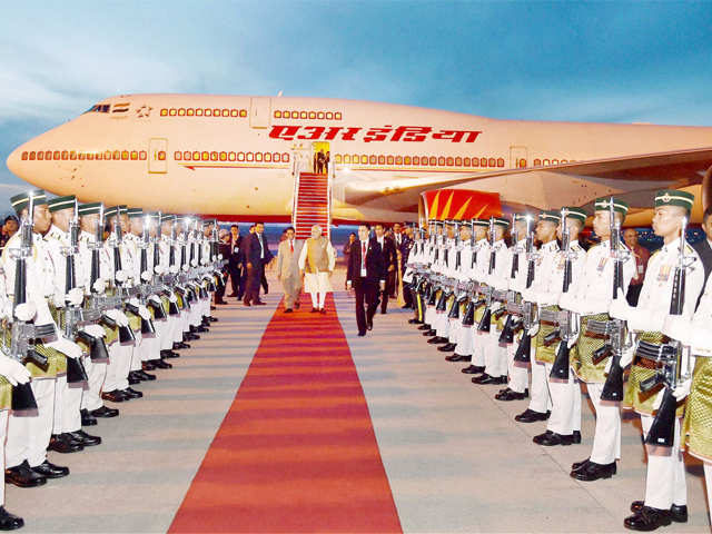 PM Modi inspects a guard of honour on his arrival