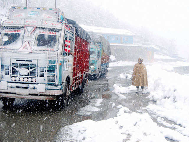 Trucks stuck due to heavy snowfall