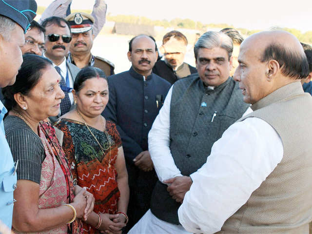 Rajnath Singh interacts with Anandiben Patel