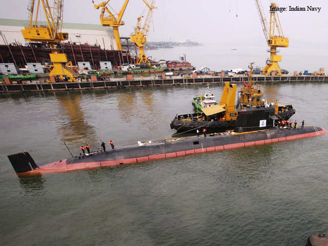 Indigenously built 'Kalvari' submarine set afloat