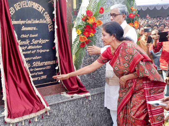 Sitharaman and Manik Sarkar inaugurate multi-facility Land Custom Station