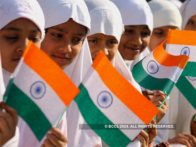 ​Students from Urdu school hold flags