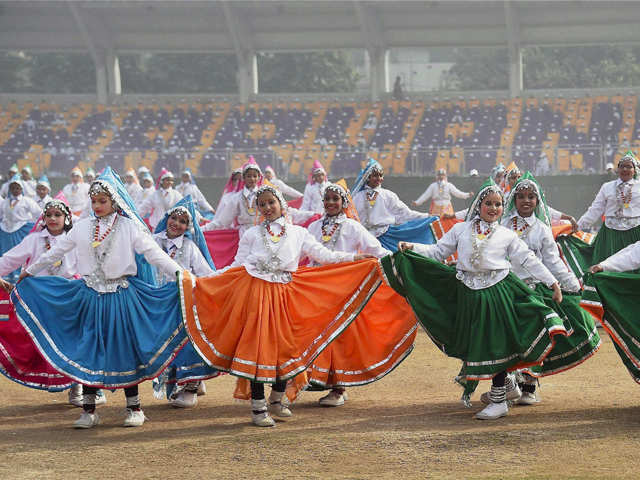 School children perform during the Republic Day parade
