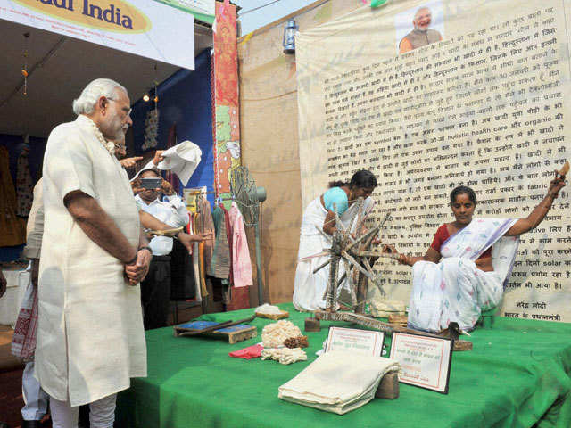 PM Modi at the Khadi India pavilion
