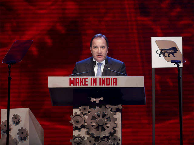 Swedish PM Stefan Lofven speaking during the programme