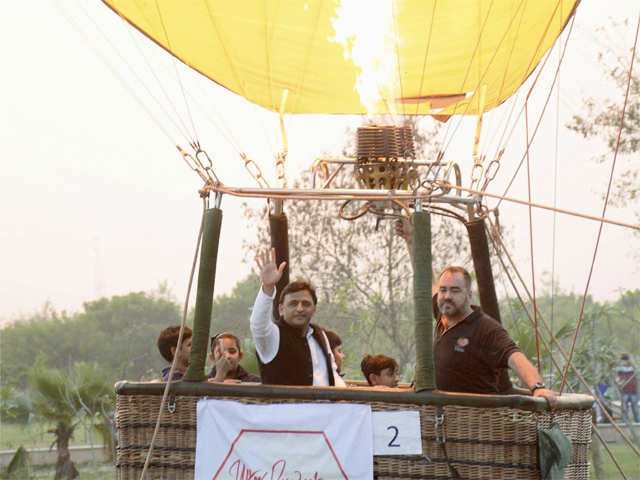 Yadav enjoying hot air balloon ride