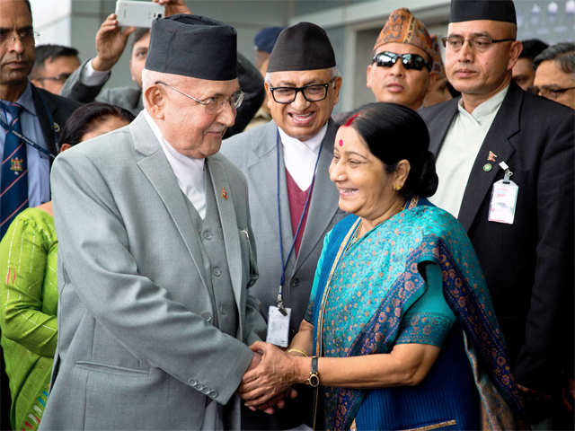 Swaraj receives Nepal PM