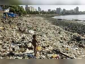 Plastic waste on a sea front in Mumbai