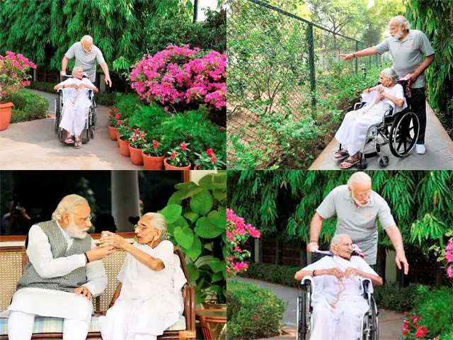 PM Narendra Modi's mother visits his official residence for the first time  - PM's mother visits his official residence