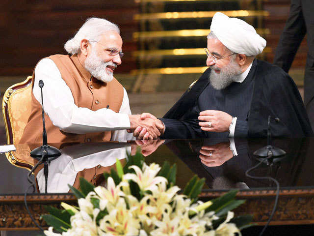 Narendra Modi with Iranian President Hassan Rouhan