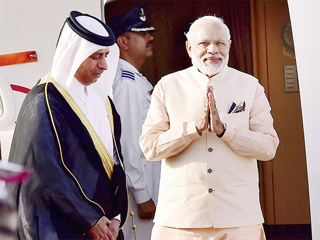 PM Modi during arrival at Doha airport