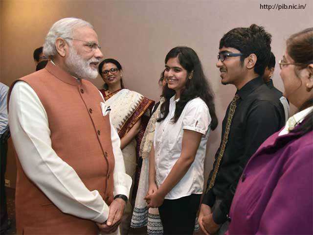 PM Modi meeting students in Geneva