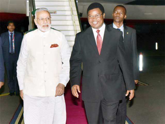 Officials greet PM Modi in Tanzania