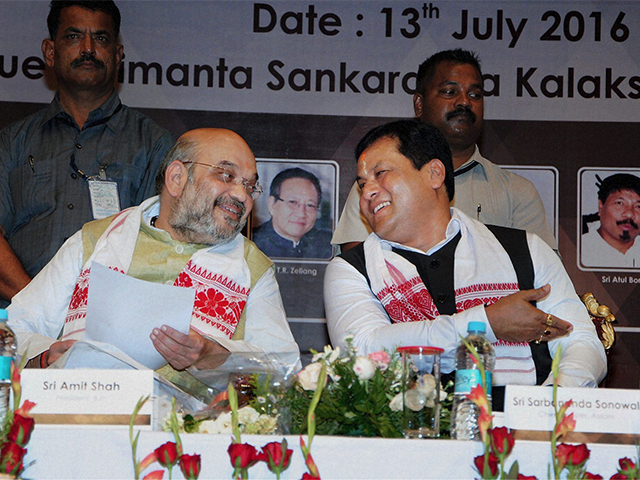 Amit Shah talks to Assam CM Sarbananda Sonowal