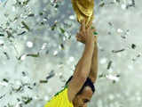 Brazil's captain Cafu lifts the World Cup trophy