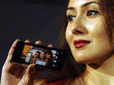 A model poses with newly launched Sony