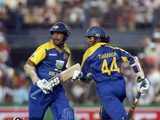 Kumar Sangakkara (L) and teammate Upul Tharanga