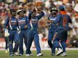 Team India celebrates after taking wicket