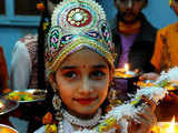 An Indian school girl dressed as Hindu Goddess 'Mata Saraswati'