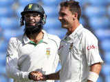 South African players celebrate Mishra's dismissal