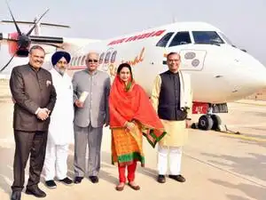 Union Civil Aviation Minister Ashok Gajapathi Raju with of Minister of State for Civil Aviation Jayant Sinha, Deputy Chief Minister Sukhbir Singh Badal and Union Minister for Food Processing Industries Harsimrat Kaur Badal poses with the first flight landed from Delhi at Bathinda Bathinda domestic airport, on Sunday. Union Civil Aviation Minister Ashok Gajapathi Raju with of Minister of State for Civil Aviation Jayant Sinha, Deputy Chief Minister Sukhbir Singh Badal and Union Minister for Food Processing Industries Harsimrat Kaur Badal poses with the first flight landed from Delhi at Bathinda Bathinda domestic airport, on Sunday.