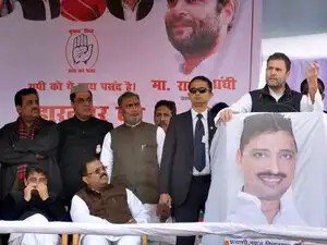 Rahul Gandhi campaigning for the Congress in Saharanpur. Rahul Gandhi campaigning for the Congress in Saharanpur.