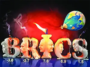 BRICS' share of the world economy shot up from 8.2 per cent in 2002 to 22.2 per cent in 2015. The BRICS now represents two thirds of the developing world's economy. BRICS' share of the world economy shot up from 8.2 per cent in 2002 to 22.2 per cent in 2015. The BRICS now represents two thirds of the developing world's economy.