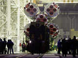 Soyuz TMA-18 being rolled out of hangar to launchpad