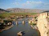 Ruins of 12th century Hasankeyf Bridge in Turkey