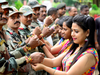 Women tie rakhis to Indian soldiers posted near LoC in Poonch