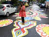 Kolkata street gets a makeover! Over 1km long Rangoli drawn ahead of Durga Puja