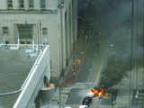 A police car set on fire by demonstrators