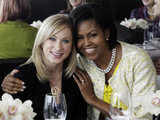 Michelle Obama hugs Canadian figure skater Joannie Rochette 