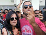 M S Dhoni and his wife Sakshi at Kolkata airport