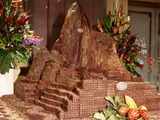 A chocolate replica of Incan citadel Machu Picchu