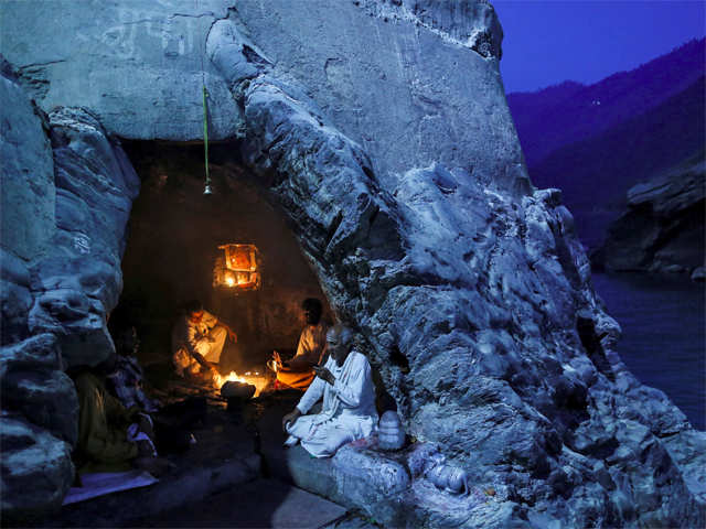 Prayers inside a cave