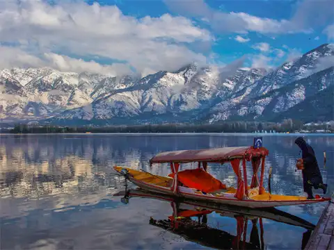Dal Lake & snow-capped mountains