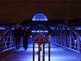 Blue lights illuminate Hamburg's famous landmark