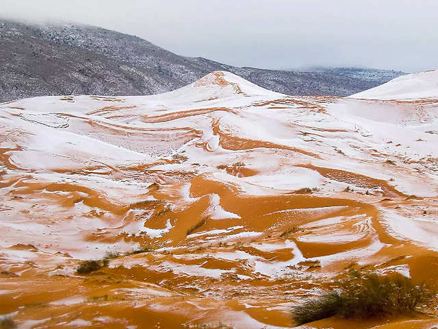 Red sand dunes turn white