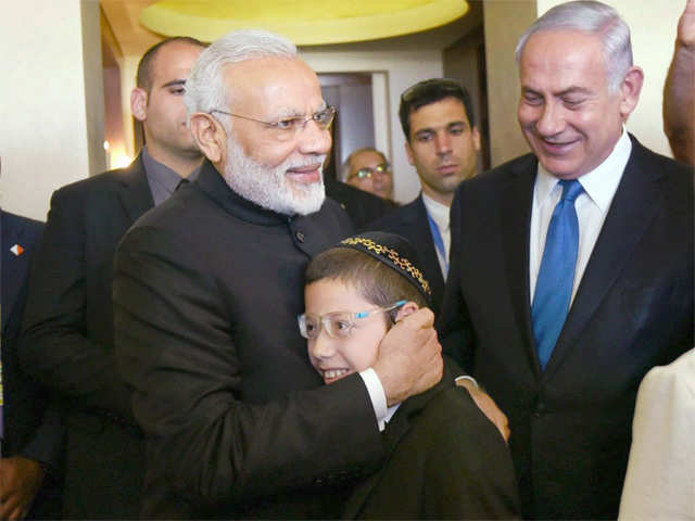 PM Narendra Modi hugs Moshe Holtzberg