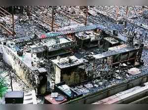 Mumbai: A view of the burnt down restaurant at Kamala Mills, in Mumbai on Saturd...