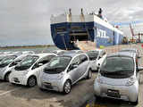 Twenty of the Mitsubishi i-MiEVs olled off the container vessel