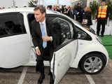 John Brumby emerges from a test drive 